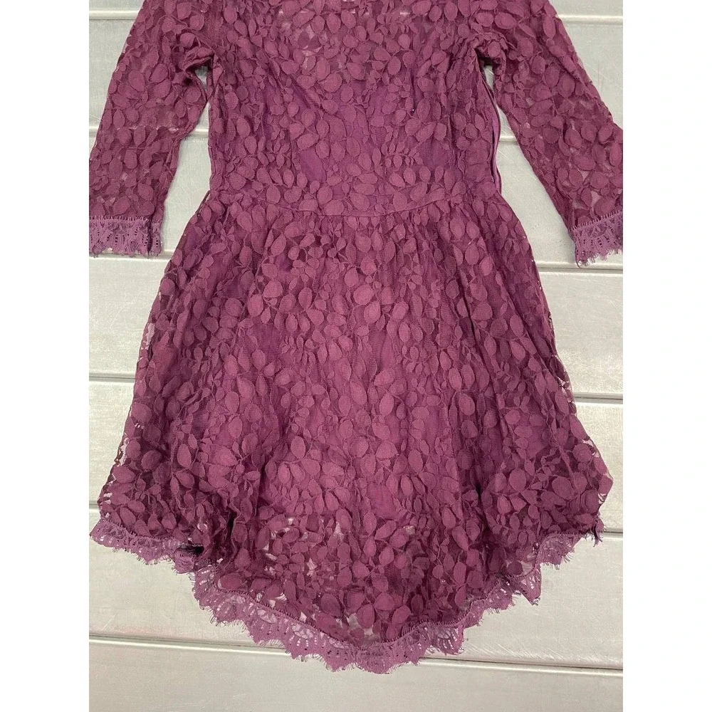 Free People‎ Floral Lace Mini Flare Dress Womens 6 Beet Color Cocktail Dress